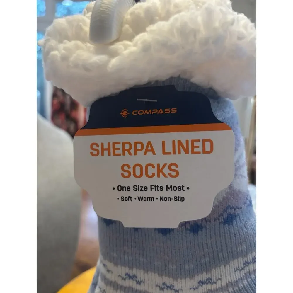 Compass Pastel Women’s Sherpa Lined Thermal Socks Non-Slip Fair Isle Snowflake